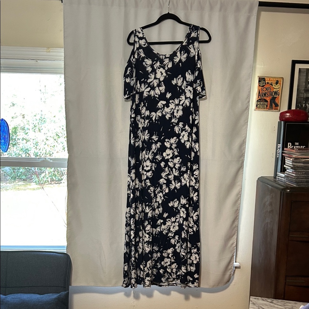 Lane Bryant Navy Floral Cold-Shoulder Maxi Dress